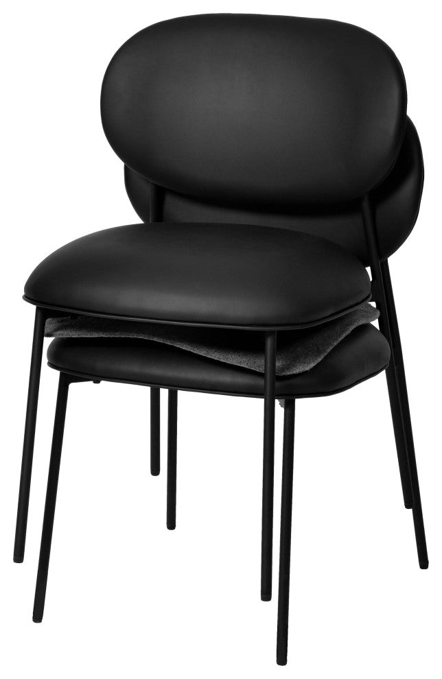 McKenzie Vegan Leather Stackable Dining Chair, Set of 2, Black
