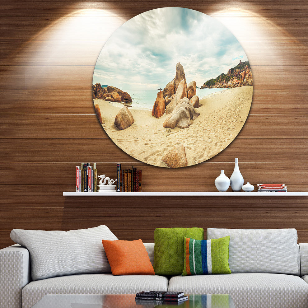 Stones On The Foreground Beach, Landscape Disc Metal Artwork, 38"