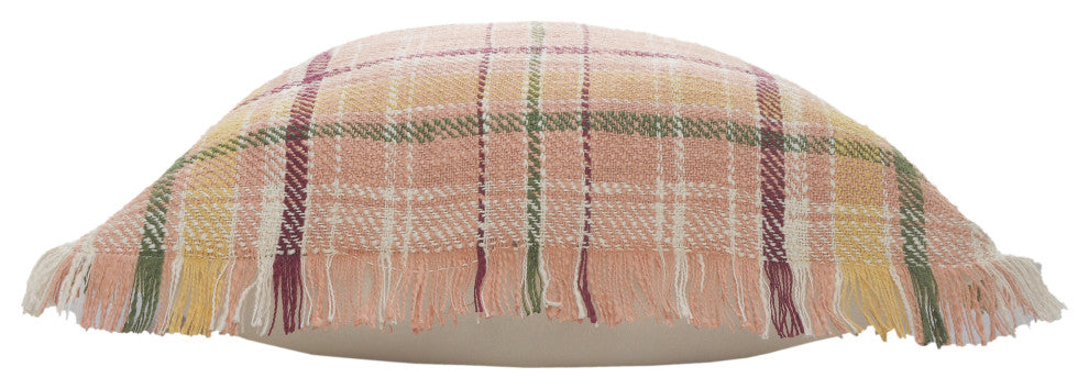 Berry Drew Plaid Throw Pillow with Fringe
