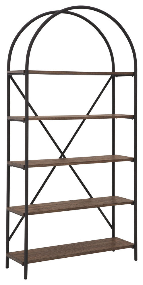 Benzara BM232963 Tubular Framed Bookcase With 5 open Shelves, Brown and Black