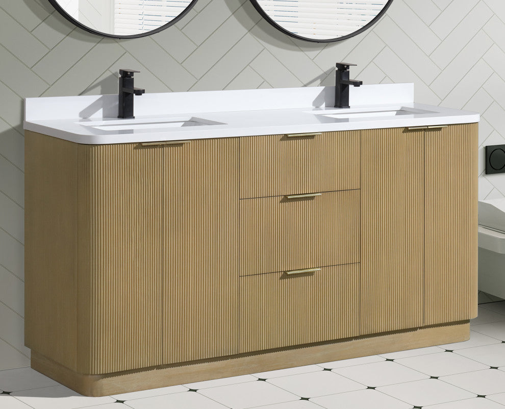 Ari Kitchen and Bath Calamigo 60" Freestanding Bathroom Vanity Oak