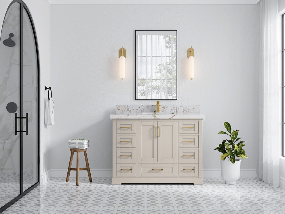 Boston 48" Single Sink Bath Vanity in Fine Grain 2" Viola Gold