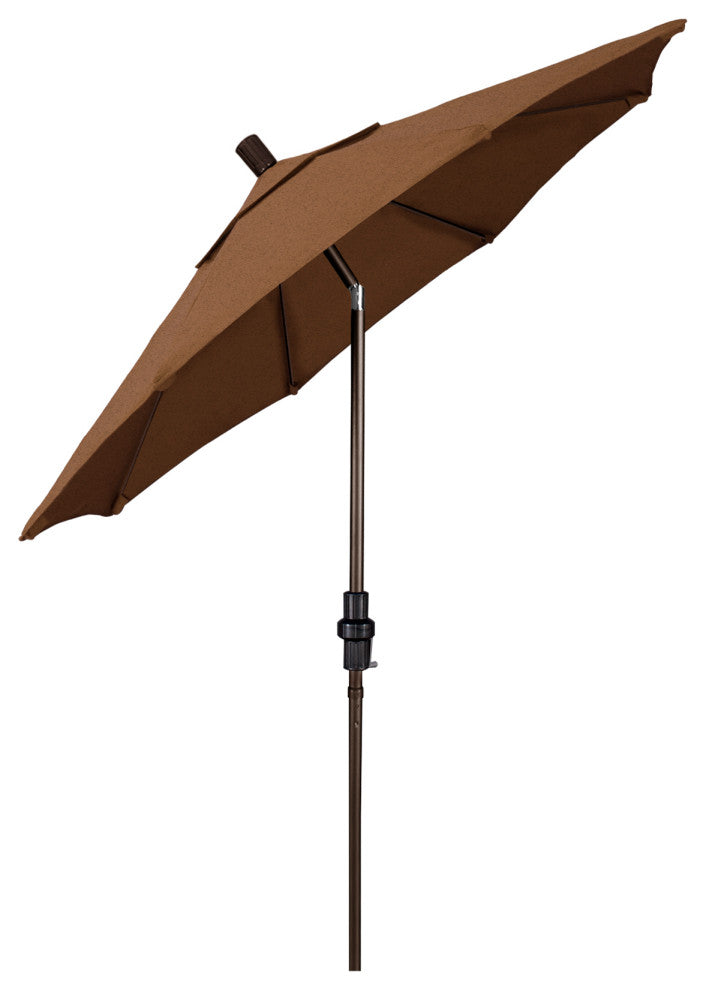 7.5' Bronze Collar Tilt Lift Fiberglass Rib Aluminum Umbrella, Sunbrella, Teak