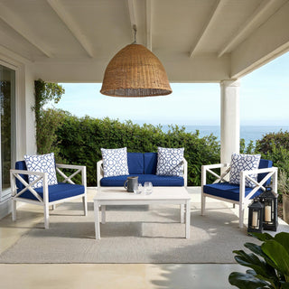 Safavieh Nunzio 4 Piece Outdoor Set with Accent Pillows White/Navy