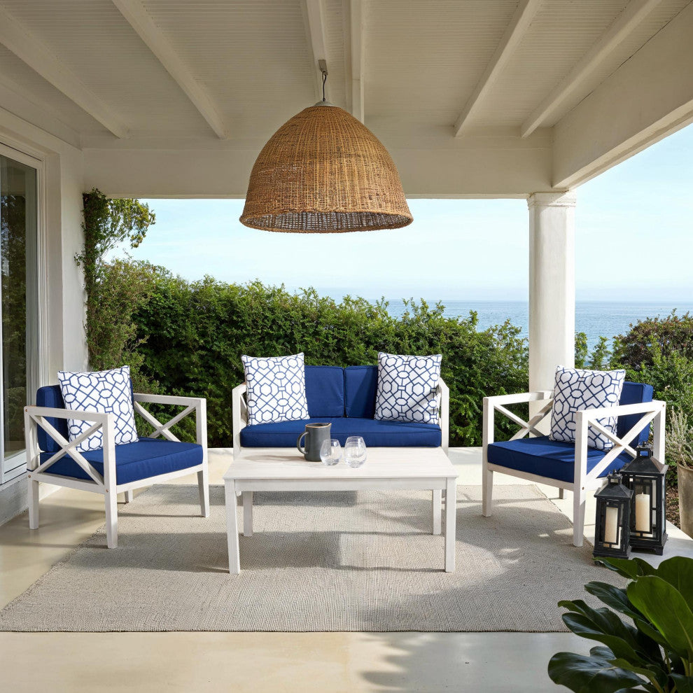 Safavieh Nunzio 4 Piece Outdoor Set with Accent Pillows White/Navy