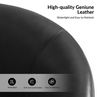 Swivel Barrel Geniune Leather Chair With Solid Wood Base, Black