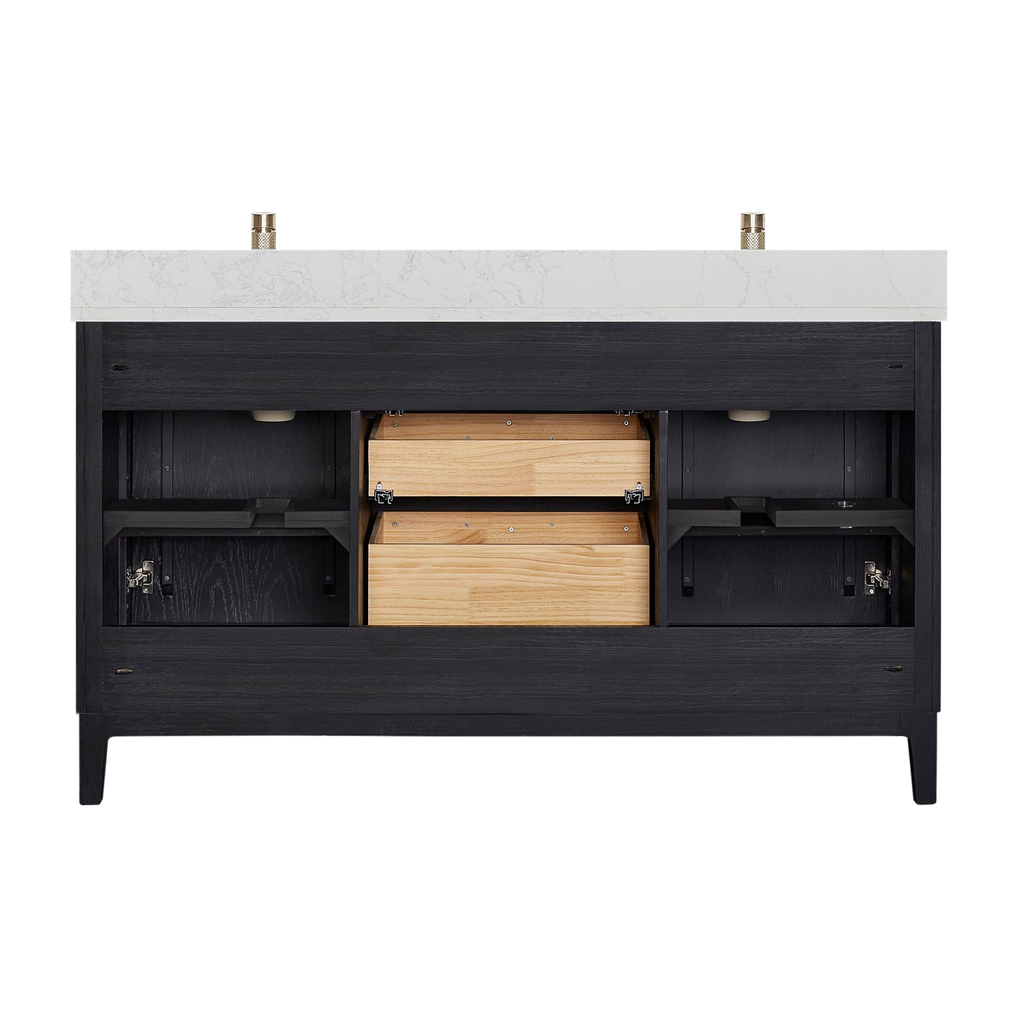 Gara Bath Vanity, Stone Top, Fir Wood Black, 60", Double Vanity, No Mirror