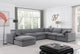 Comfy Upholstered U-Shaped Modular Sectional, Grey, 7-Piece: 3 Armless Chair, 3 Corner Chair, 1 Ottoman, Velvet