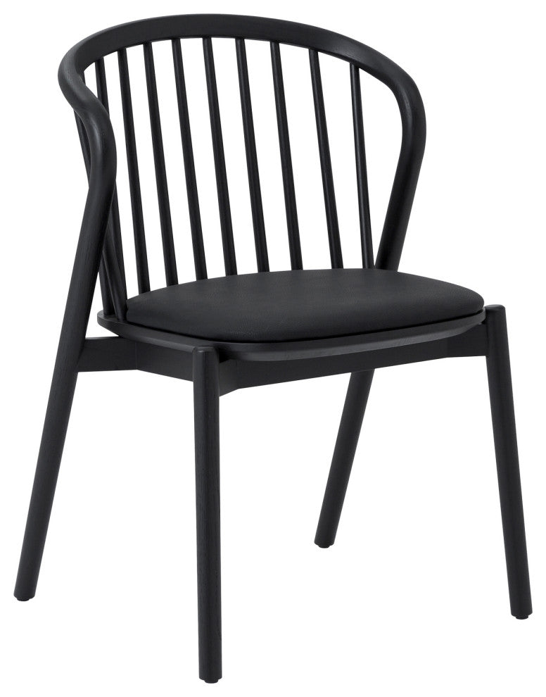 Pasadena Echo 5-Piece Round Dining Set, Black Oak Finish With Black Faux Leather