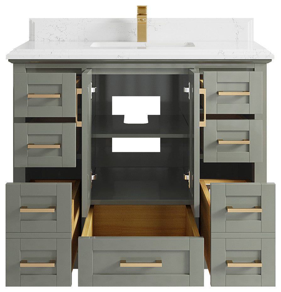 Boston 42 Single Sink Bath Vanity in Evergreen 1.5" Empira Quartz