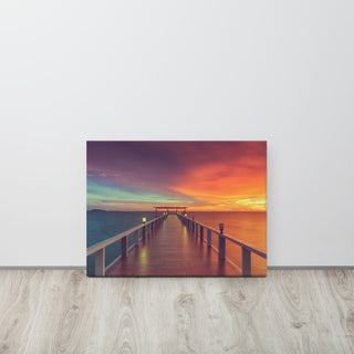 Surreal Wooden Pier At Sunset Intrigued Landscape Photo Canvas Art Print, 18" X 24"