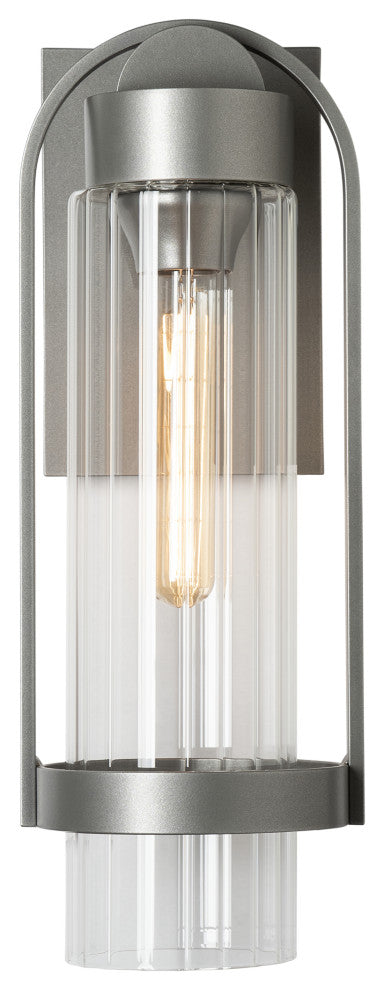 Alcove Small Outdoor Sconce Coastal Burnished Steel Finish, Clear Glass