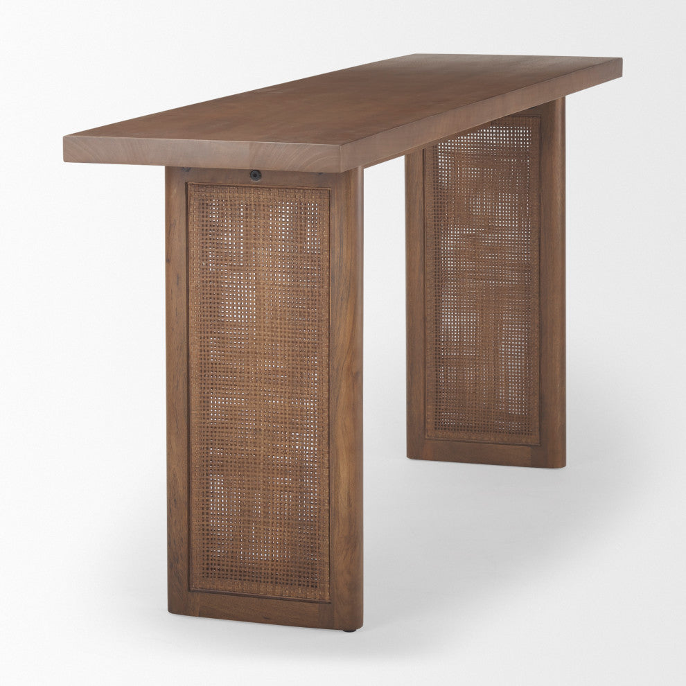 Grier Medium Brown Solid Wood & Cane Console Table
