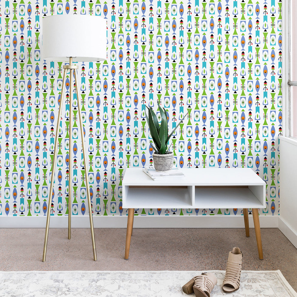 Deny Designs Andi Bird Retro Shape White Wallpaper, White, 2'x4'