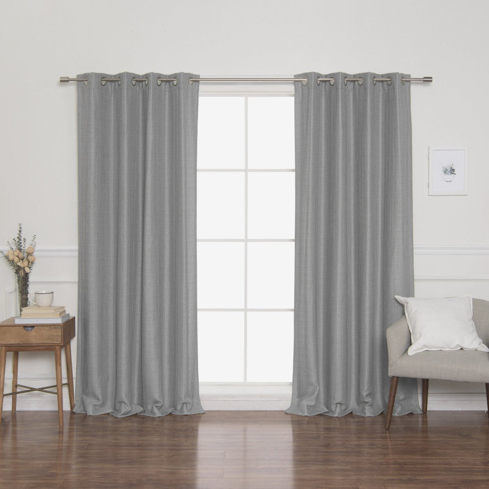 Woven Faux Linen Grommet Curtains with Blackout Lining, Grey, 52"x84"