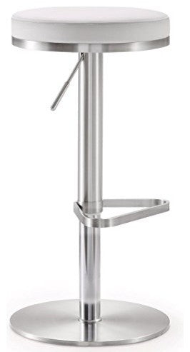 Fano White Stainless Steel Adjustable Barstool - White
