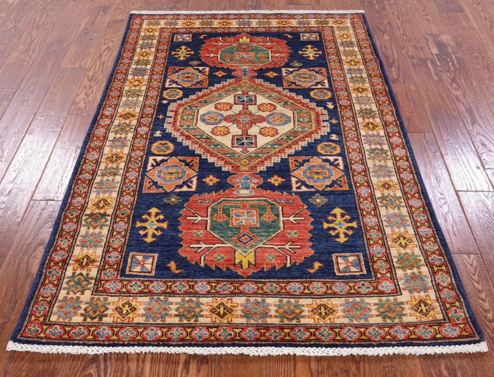 3' 11" X 5' 7" Geometric Super Kazak Handmade Rug - Q12973