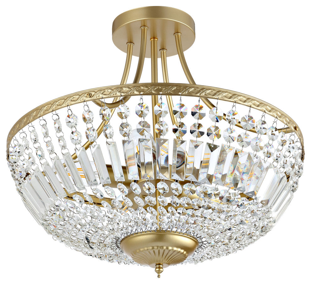 5-Light Crystal Semi Flush Mount, Gold