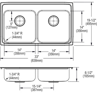 LRAD3319655 Lustertone Classic Stainless Steel 33" Double Bowl Drop-in ADA Sink