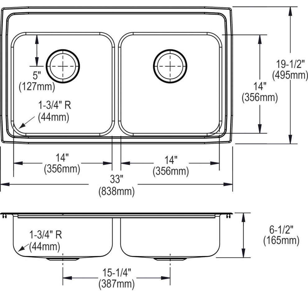 LRAD3319655 Lustertone Classic Stainless Steel 33" Double Bowl Drop-in ADA Sink