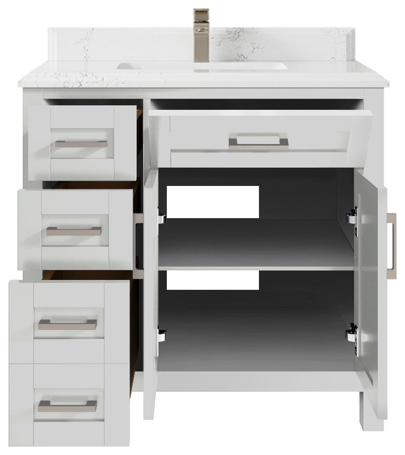 Cambridge 36 Center Sink Bath Vanity in Coventry Gray 1.5" Empira Quartz