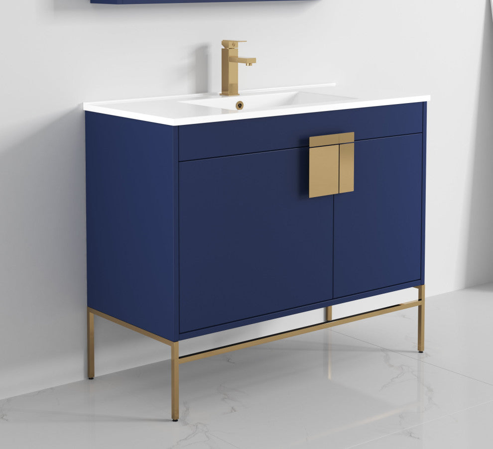 Kuro Contemporary Navy Blue Bath Vanity, 40", No Medicine Cabinet