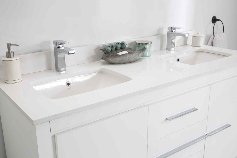 Mila Collection 60" Bathroom Vanity With Sink, Mirror, Countertop, Snow White