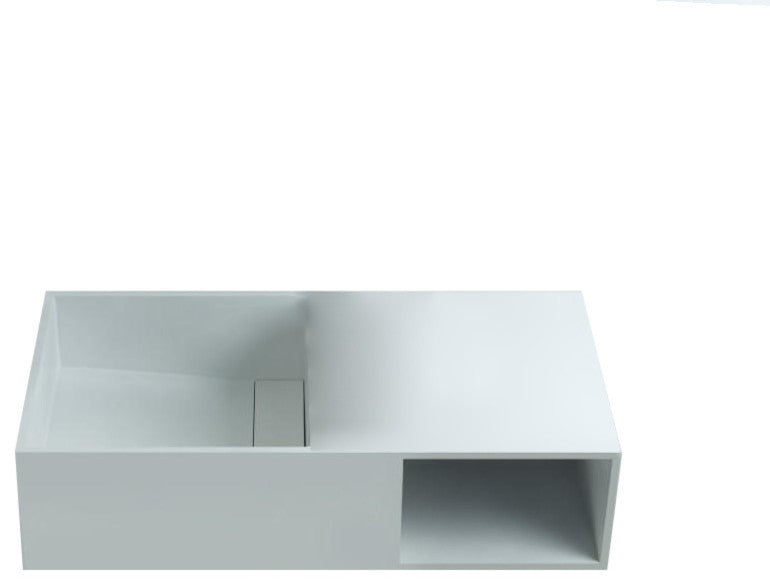 ADM Rectangular Shelved Wall Mounted Sink, White, 32", On-Right