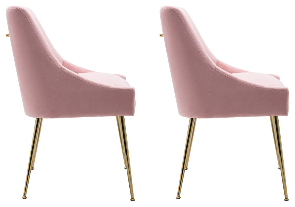WestinTrends 2PC Velvet Upholstered Accent Chair Set w/ Gold Metal Legs, Pink