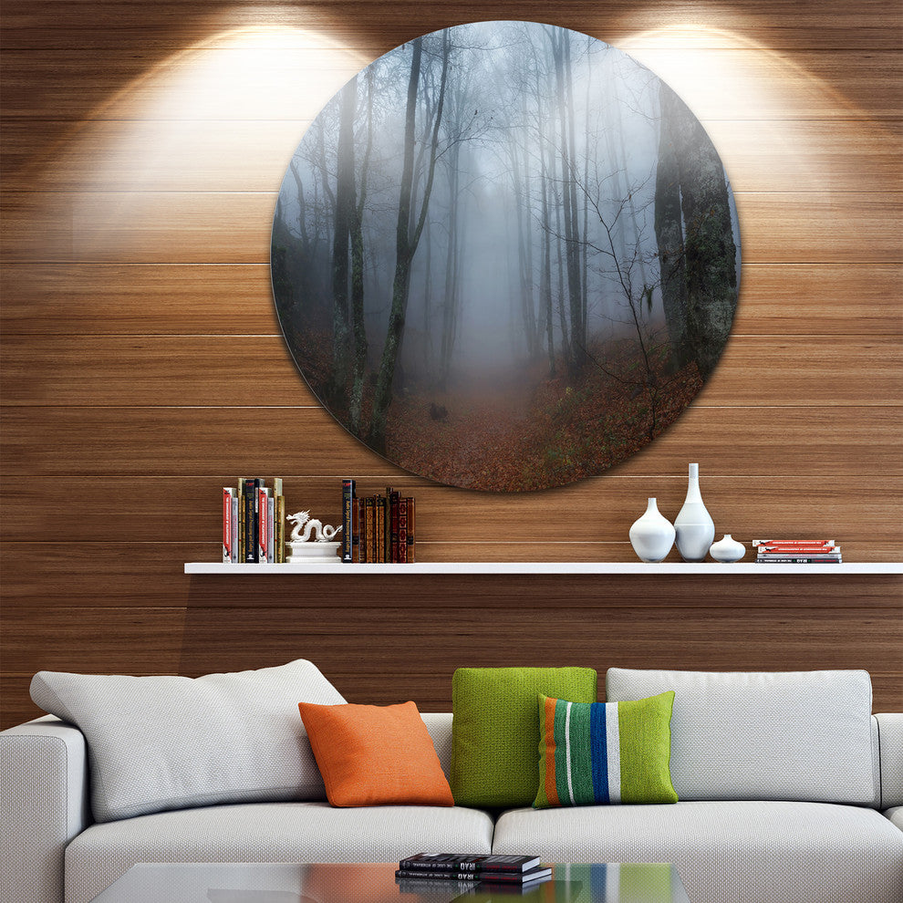 Autumn Rainy Forest In Crimea, Landscape Photo Round Metal Artwork, 23"