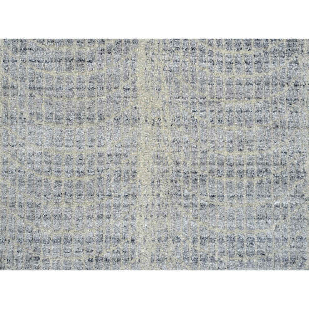 Gray, Jacquard Hand Loomed, Wool And Plant Based Silk, Rug, 2'6" x 12'0"