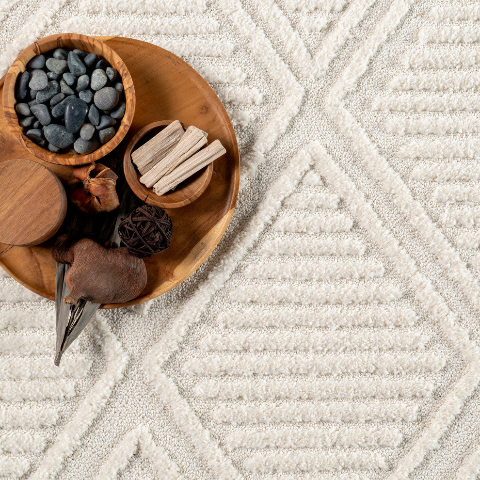 Balboa Textured Tile Area Rug, Ivory 12'x15'