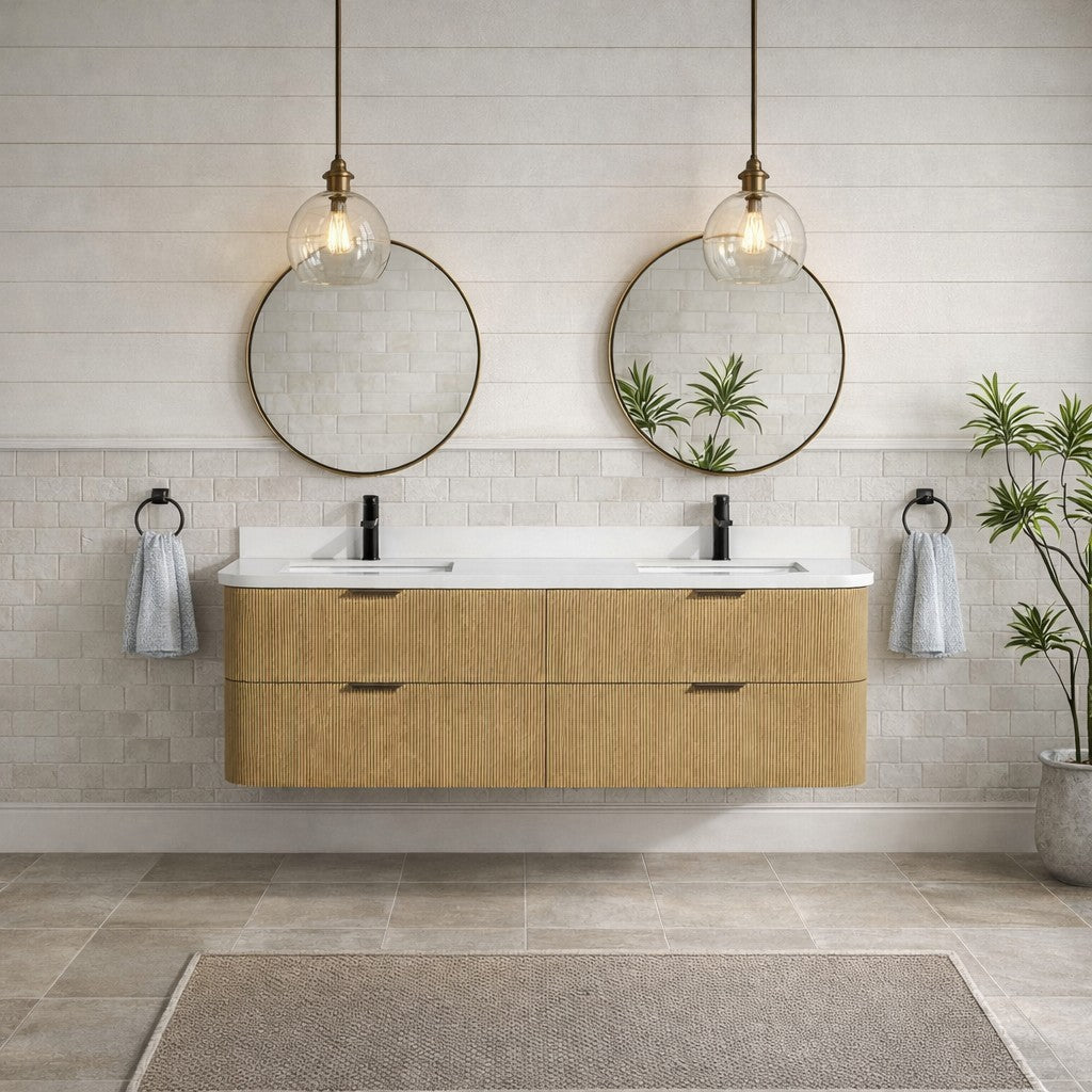 Ari Kitchen and Bath Chantal 60" Floating Bathroom Vanity Oak
