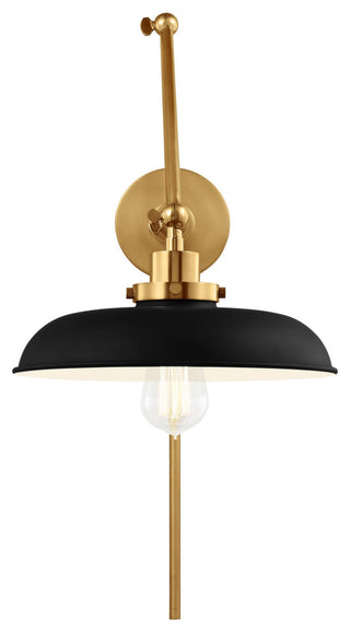 Wellfleet Double Arm Wide Task Sconce, Midnight Black and Burnished Brass