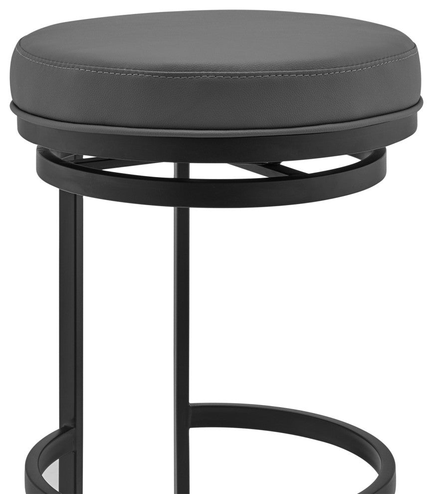 Benzara BM245976 Vander 26" Gray Faux Leather and Black Metal Swivel Bar Stool