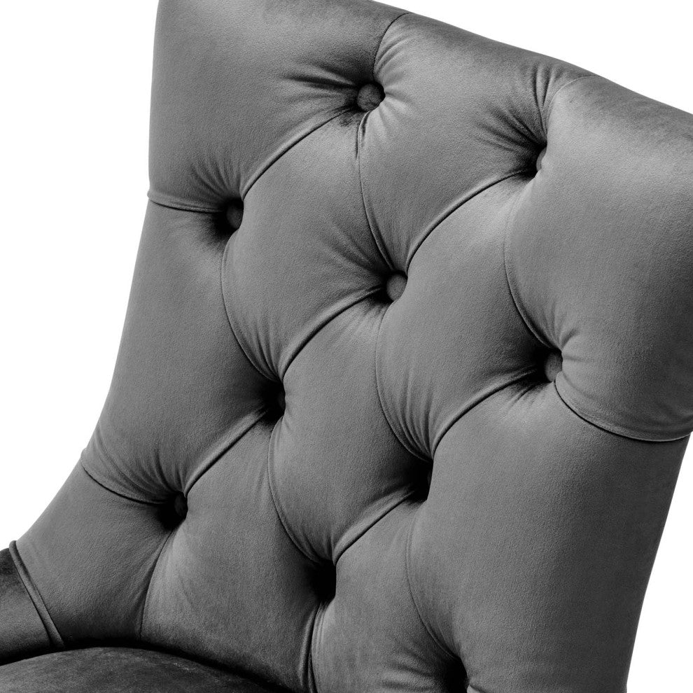 Tufted Side Dining Chair, Set of 2, Velvet, Wood, Dark Gray, Modern, Bistro