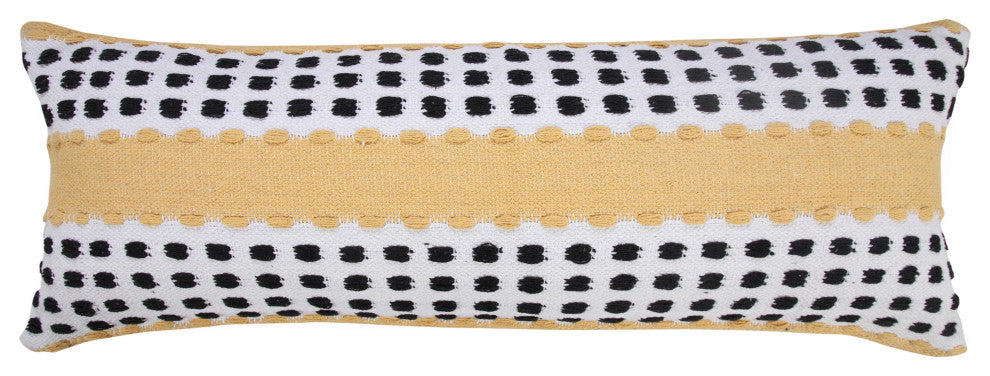 Ox Bay Handwoven Yellow/Black Stripe Organic Cotton Pillow Cover, 14"x36"