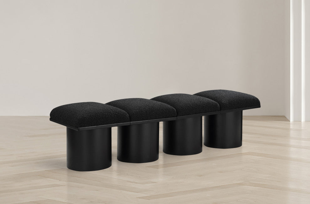 Pavilion Boucle Fabric Upholstered 4-Piece Modular Bench, Black, Black Finish