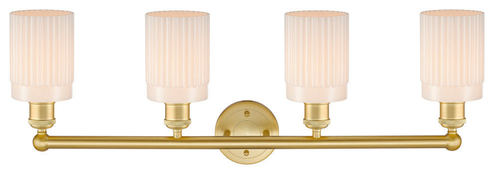 Hadley 4-Light 32" Bath Vanity Light, Satin Gold Finish, Matte White Shade