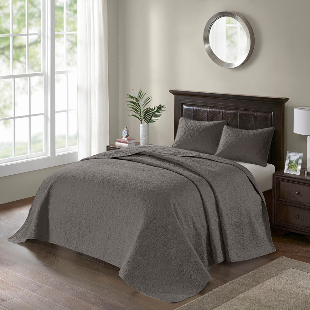 Madison Park Quebec Reversible Bedspread Set, Dark Grey