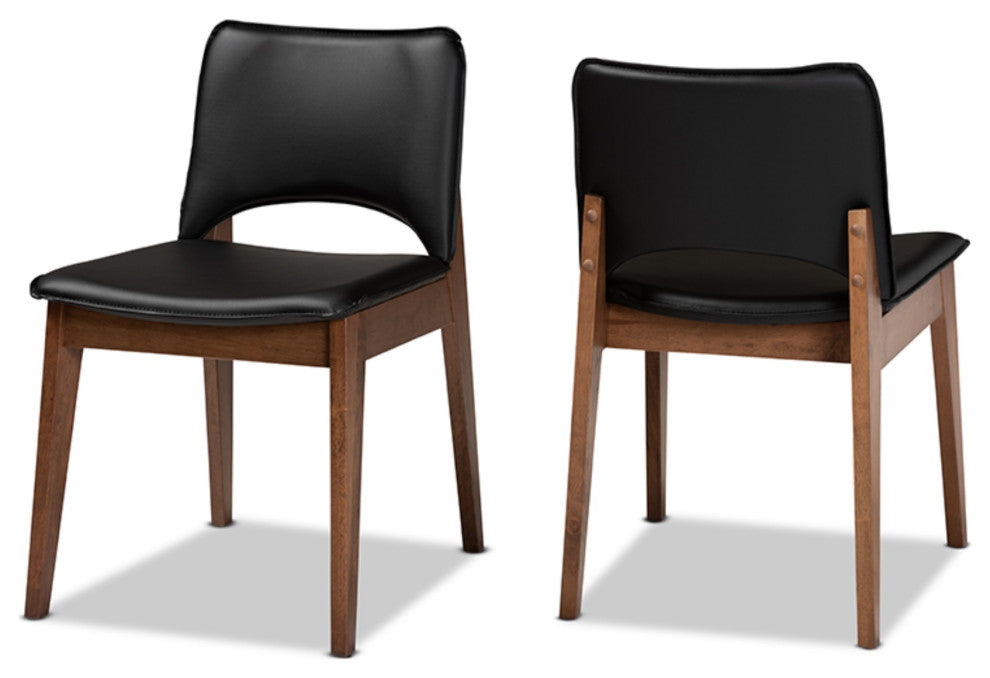 Afton Black Faux Leather and Walnut Brown Finished Wood 2-Piece Dining Chair Set