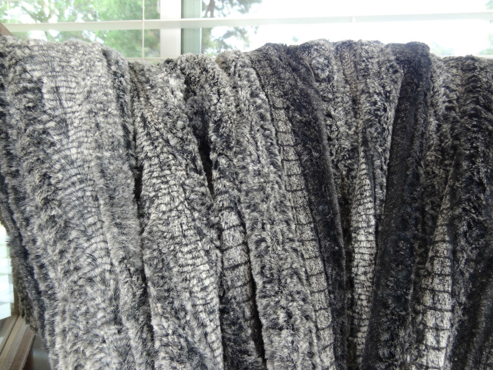 Plutus Cuddle Charcoal Fringe Handmade Throw, 60"x96"