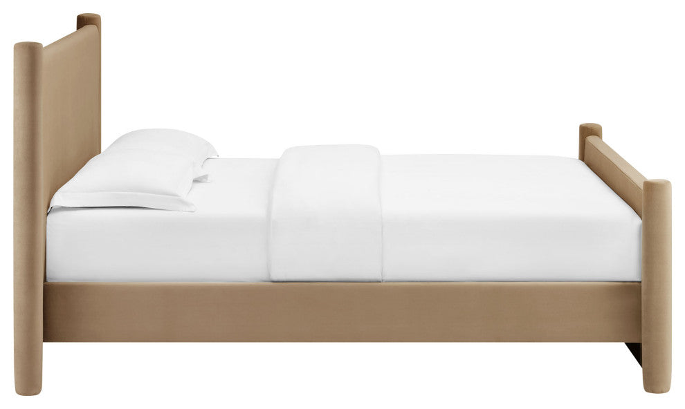 Rael Performance Velvet Full Platform Bed, Taupe