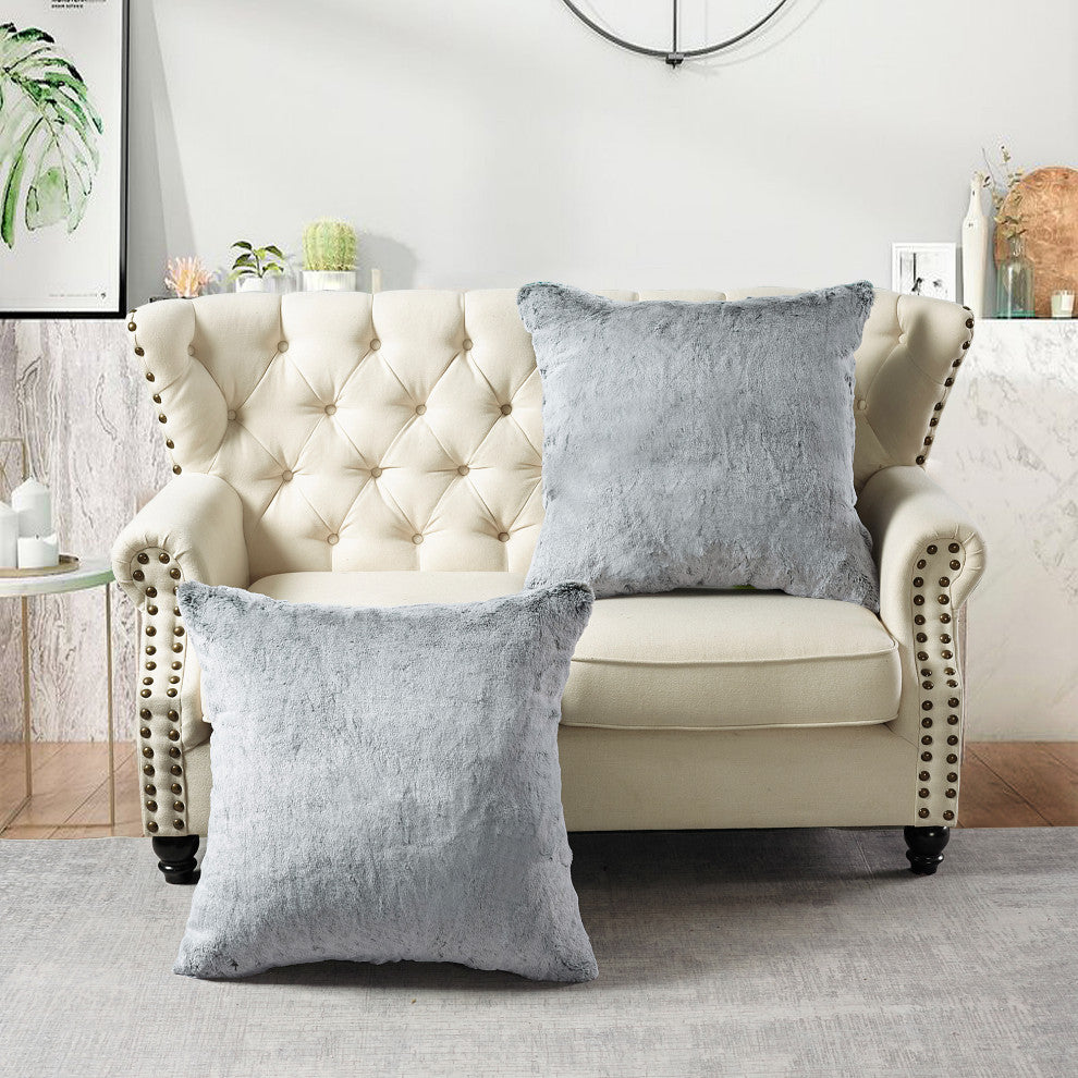 Heavy Faux Fur Throw Pillow Covers 2pcs Set, Black, 26''x26''