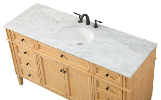 Home Living Vanity with Carrara White Marble Countertop, Natural Wood, 60", Single Sink