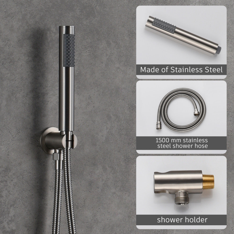 CASAINC 10" Round Wall Mounted Luxury Rain Shower System with Handheld Spray, Brushed Nickel