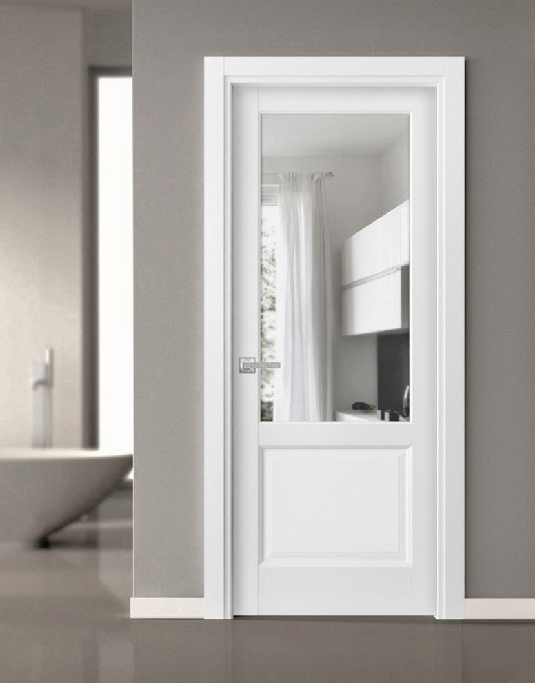Solid Interior French | Lucia 1533 White Silk with Clear Glass |-36 x 80