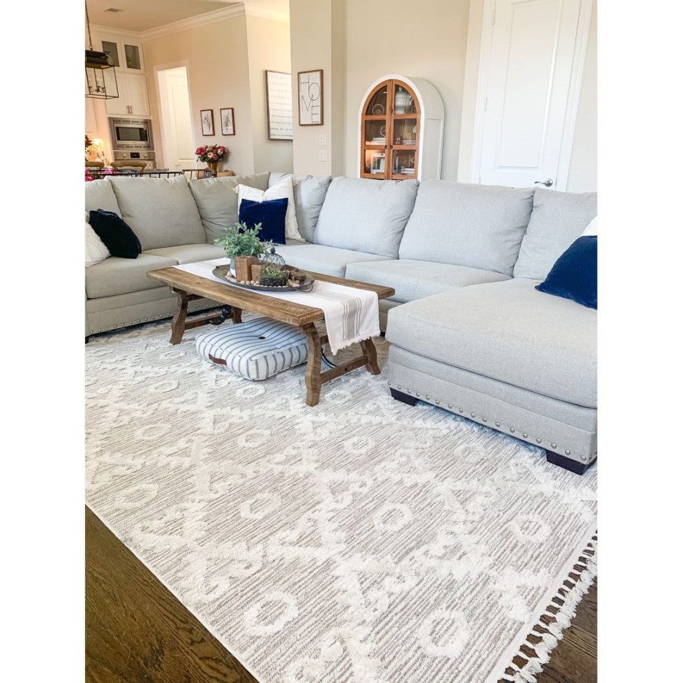 KAS Willow 1103 Ivory Beige Boho Area Rug, 3'x5'