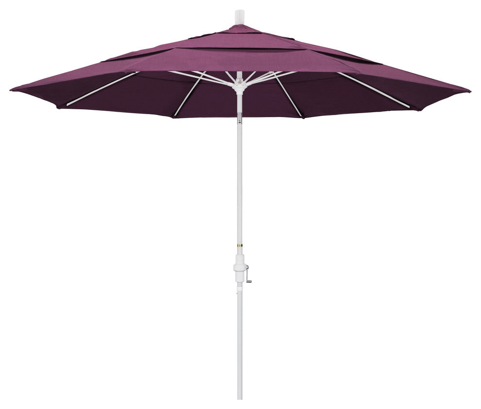 11' Matted White Collar Tilt Lift Fiberglass Rib Aluminum Umbrella, Sunbrella, Iris