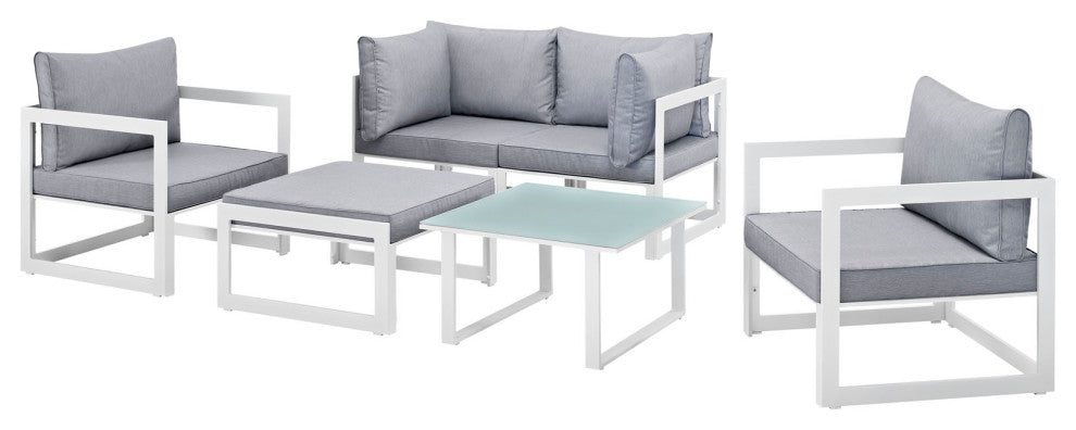White Gray Fortuna 6 Piece Outdoor Patio Sectional Sofa Set